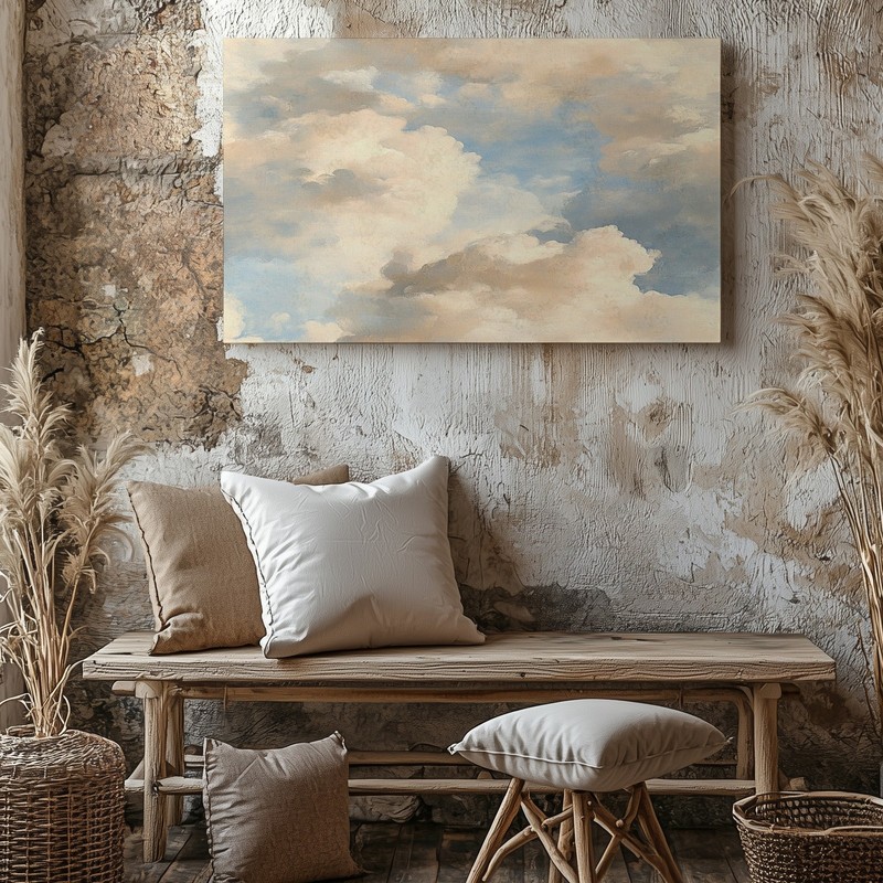 Large Abstract Cloudscape Canvas Wall Art Blue Sky White Puffy Clouds Painting gallery