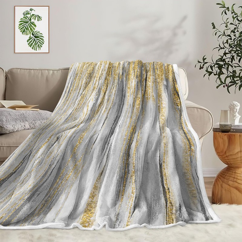 Gray Gold Throw Blanket Grey Abstract TextureSoft Fleece Blankets for Couch S... gallery