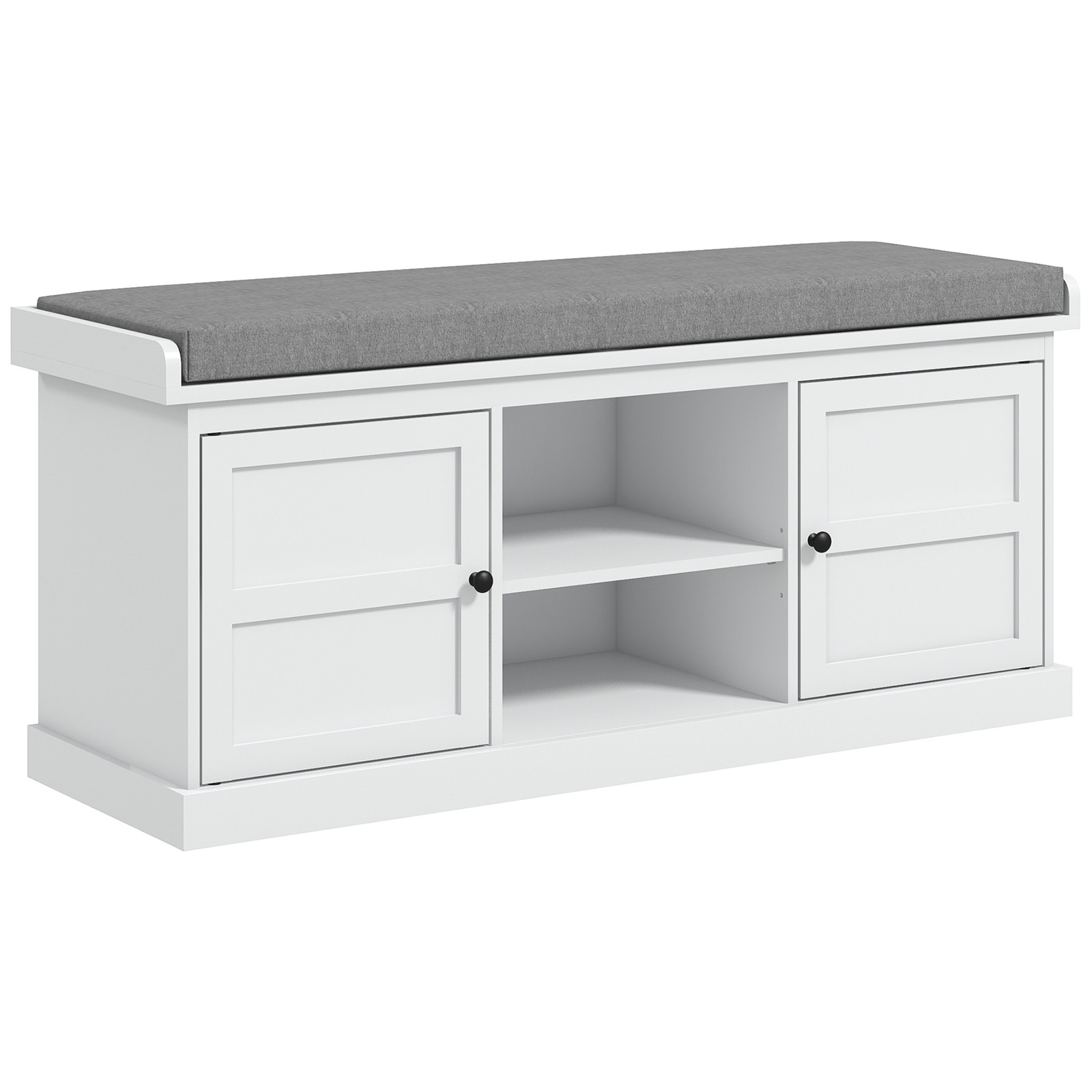 HOMCOM Storage Shoe Bench with Cushion, 2 Cabinets for Entryway, White gallery