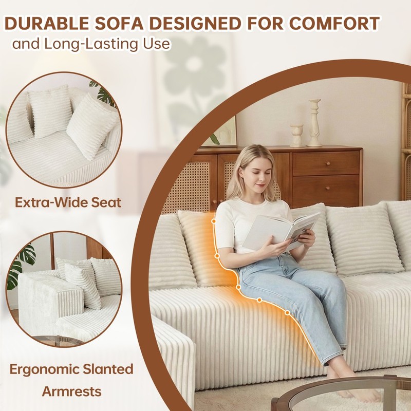 130" Cloud Corduroy U-Shaped Modular Sofa, No Assembly, Beige gallery