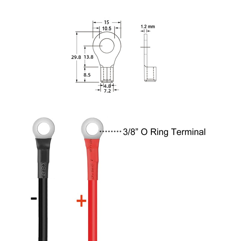 10 AWG Battery Cable 3/8" O Ring Terminal PV Wire Inverter Solar Car Marine RV gallery