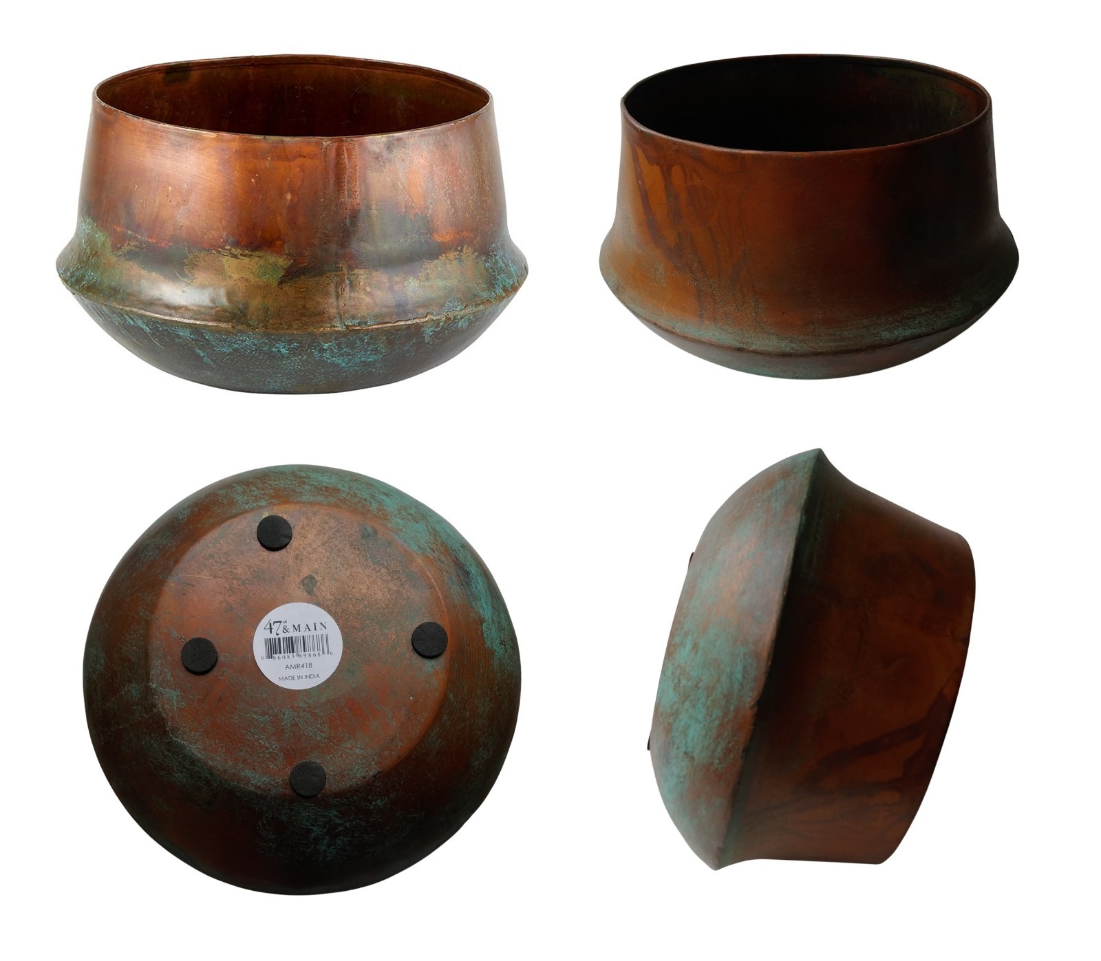 Metal Copper Colored Planter Pot with Turquoise Patina - Imperfection/Discounted gallery