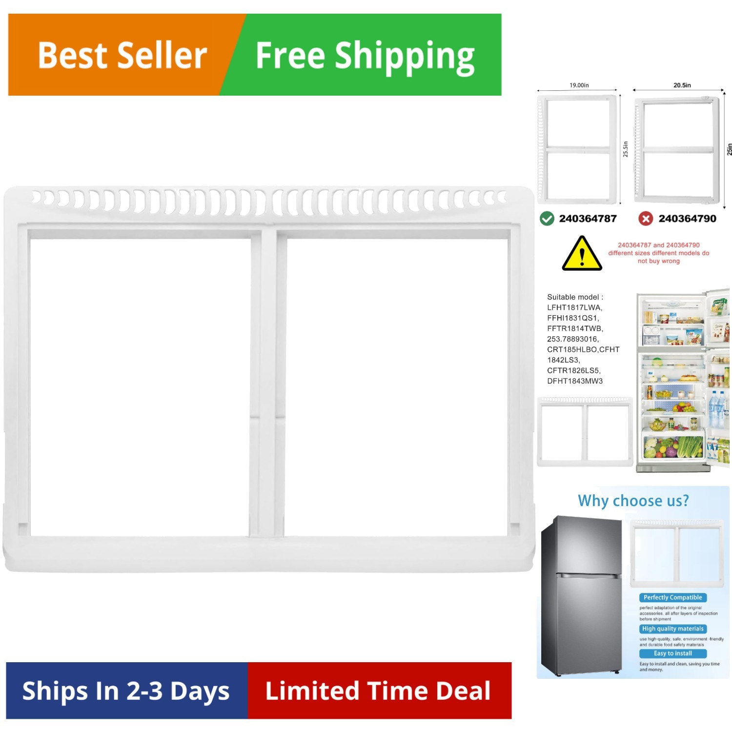 Refrigerator Crisper Drawer Cover Frame Crisper Pan Cover Compatible with Fri... gallery