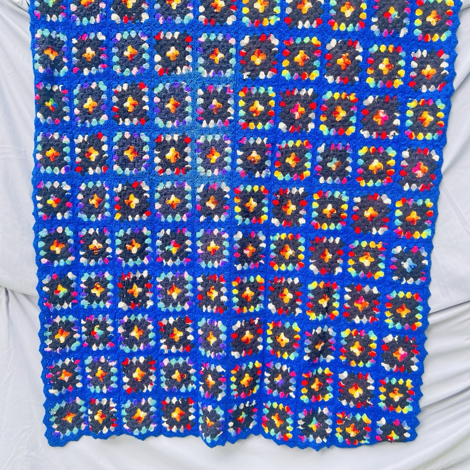 Crochet Granny Square Blue Multicolor Afghan Throw Blanket 49” X 64” gallery