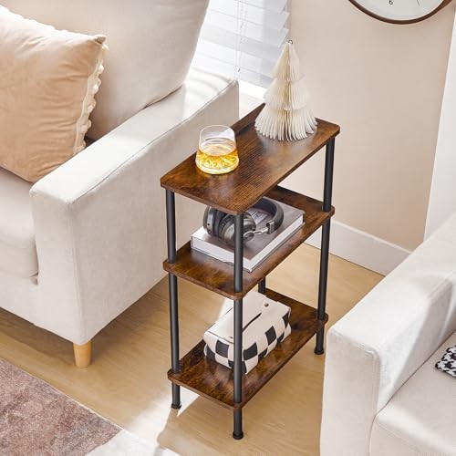 Narrow Side Table, 3-Tier Slim End Table No Tools 1 Rustic Brown + Black gallery
