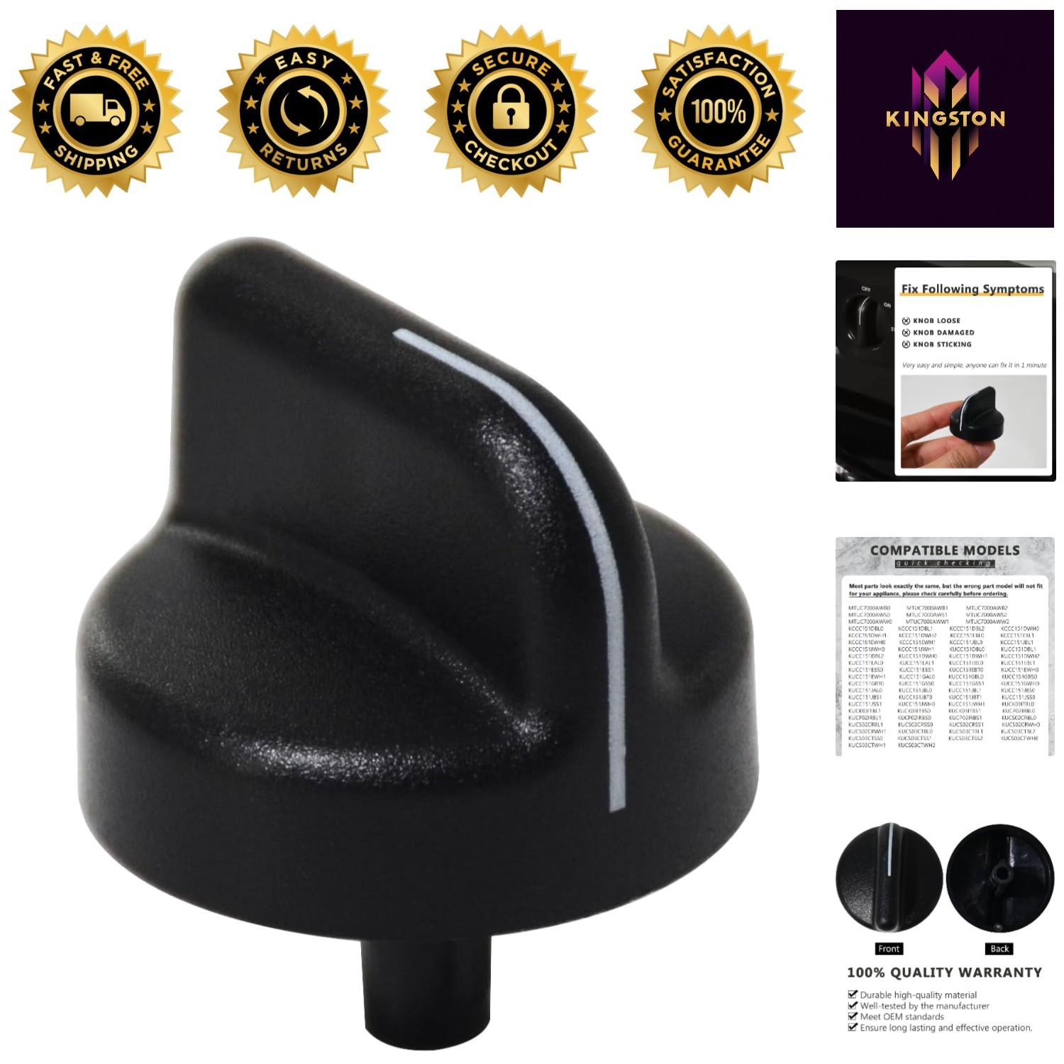 Black Classic Rotary Switch Knob for Trash Compactors - OEM Quality Replacement gallery