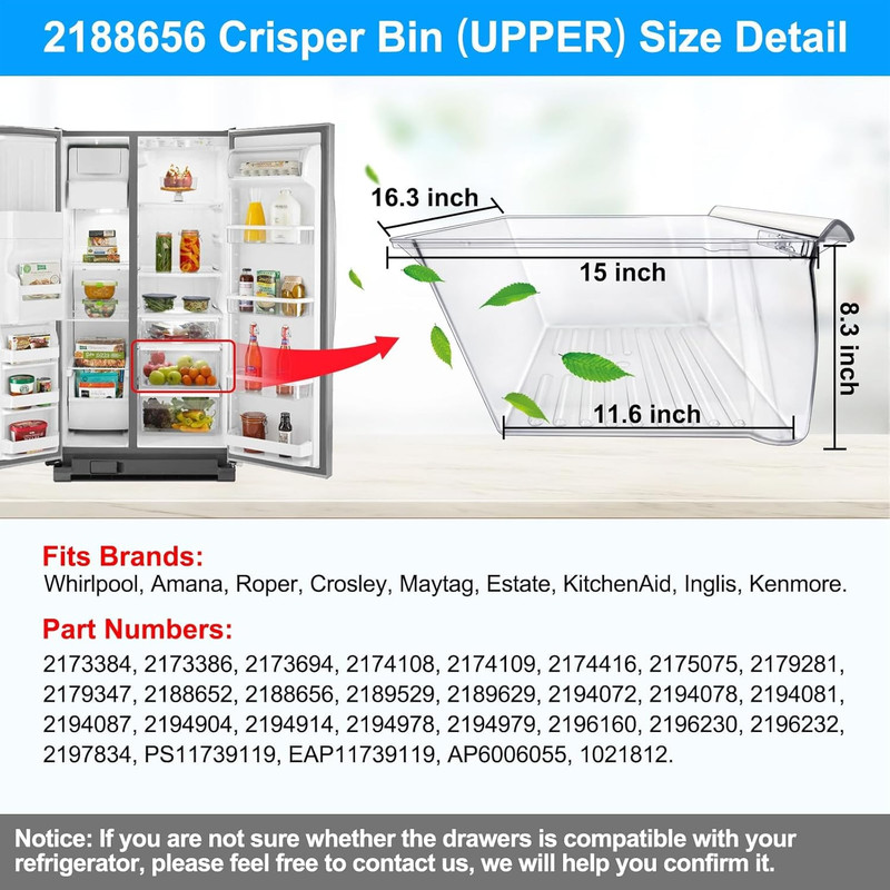 2 Pack Fridge Crisper Drawer Replacement for Whirlpool & Kenmore Refrigerators gallery