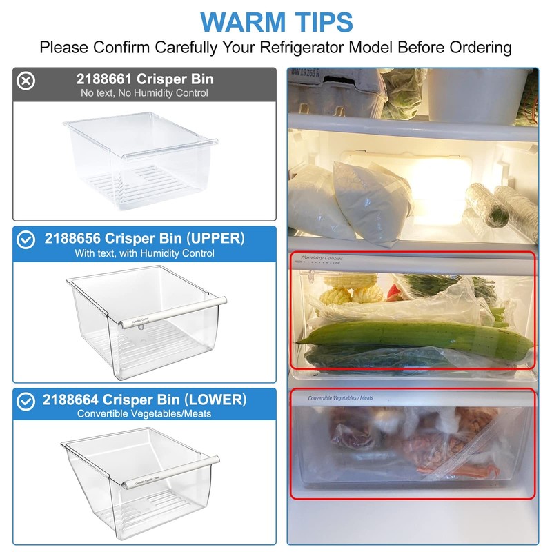 2 Pack Upgraded 2188656 Fridge Crisper Drawer UPPER Humidity Control Drawer &... gallery