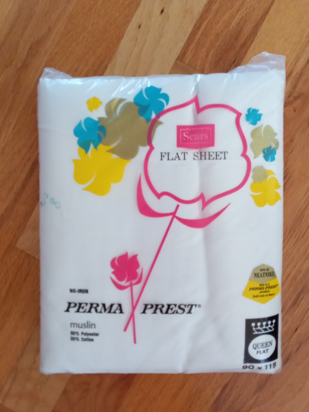 Sears QUEEN flat sheet ALL WHITE poly cotton blend no iron New Vintage gallery