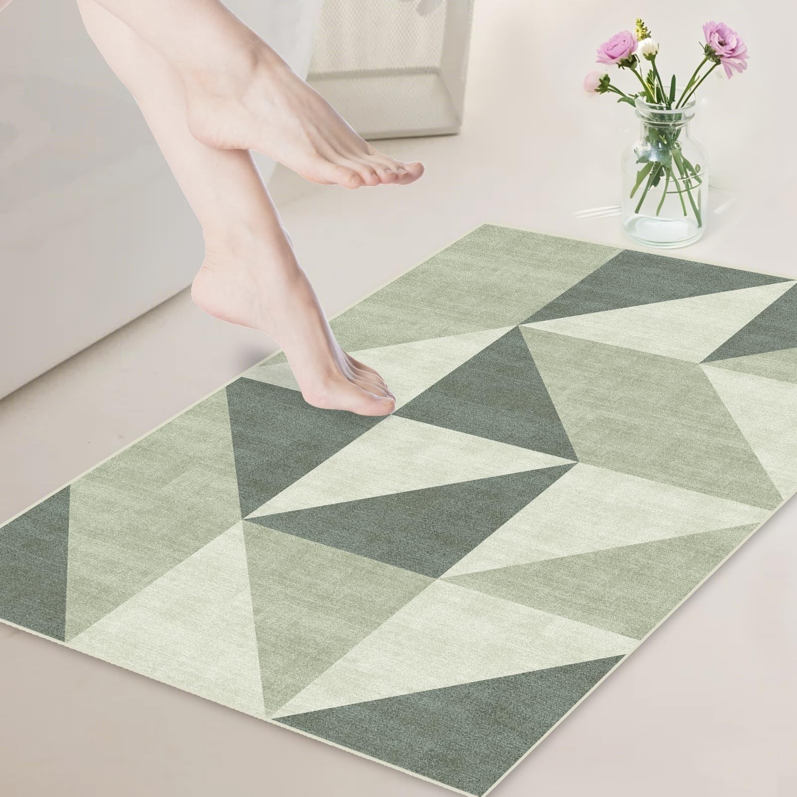 2x3 Abstract Geometric Modern Small Carpet Washable Green Area Rug Doormat fo... gallery