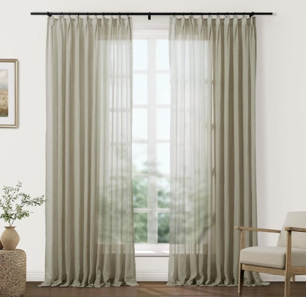 2 Panels Premium Sandstone Sheer Pinch Pleat Curtains 52"W x 90"L Textured gallery