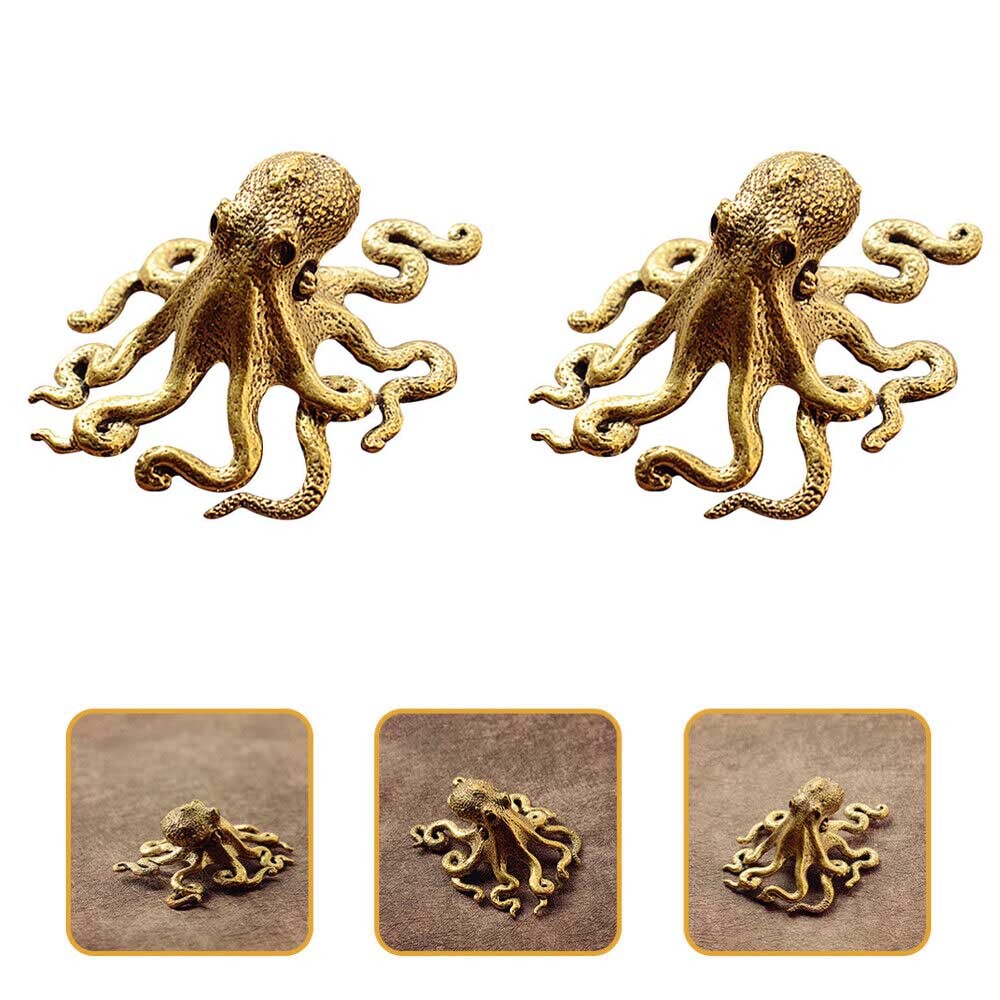 2Pcs Brass Octopus Animal Statue Small Sculpture Tabletop Figurine Decor Gifts gallery