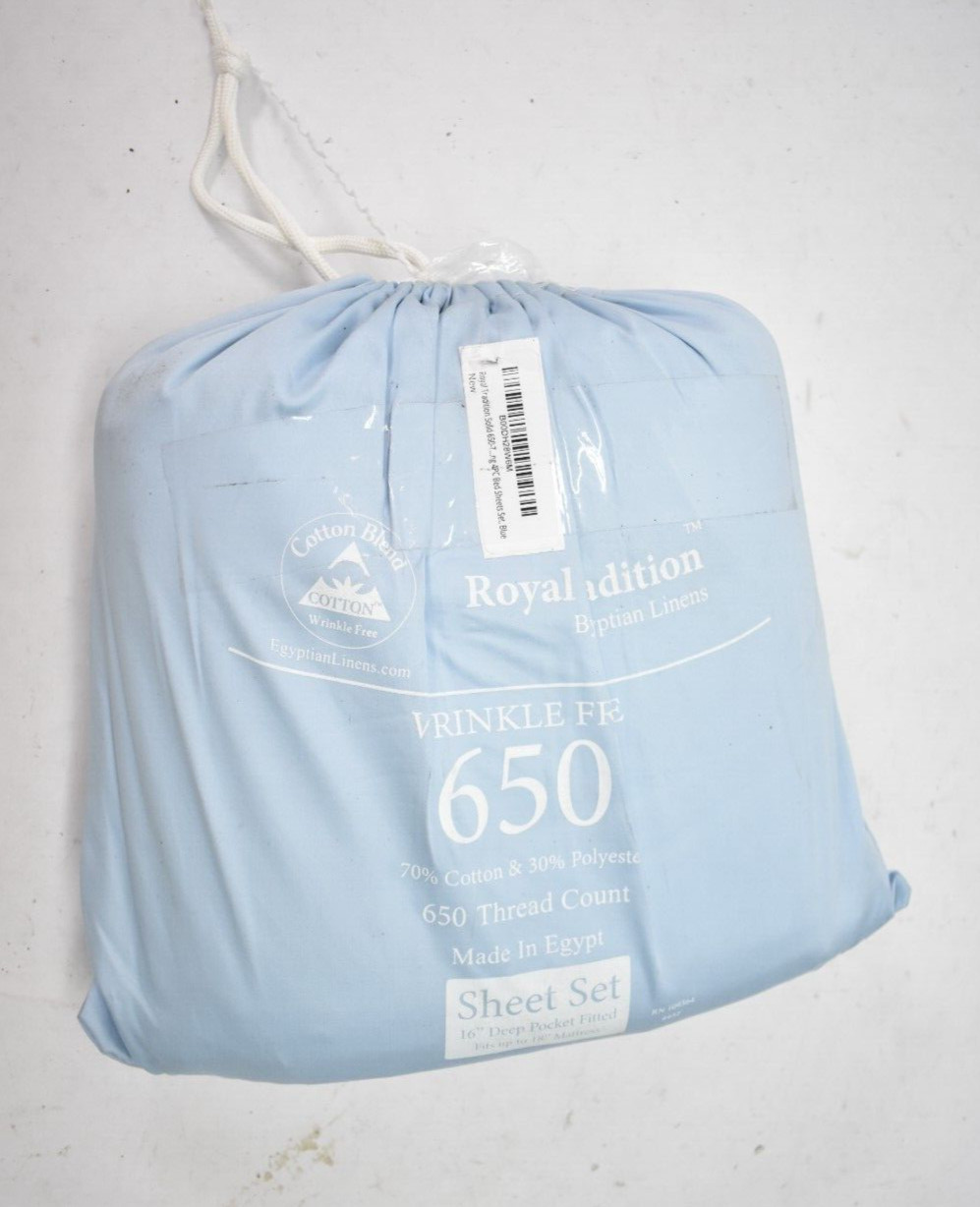 Royal Tradition Solid 650 Thread Count Cotton Blend King 4 Piece Bed Sheets Blue gallery