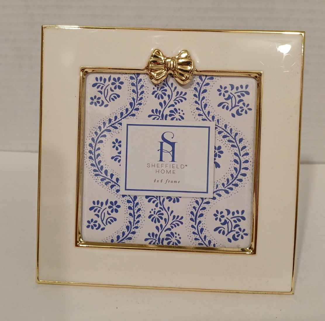 4x4 Ivory Enamel Gold Bow Picture Frame Tabletop Wall Mount Square Frame gallery