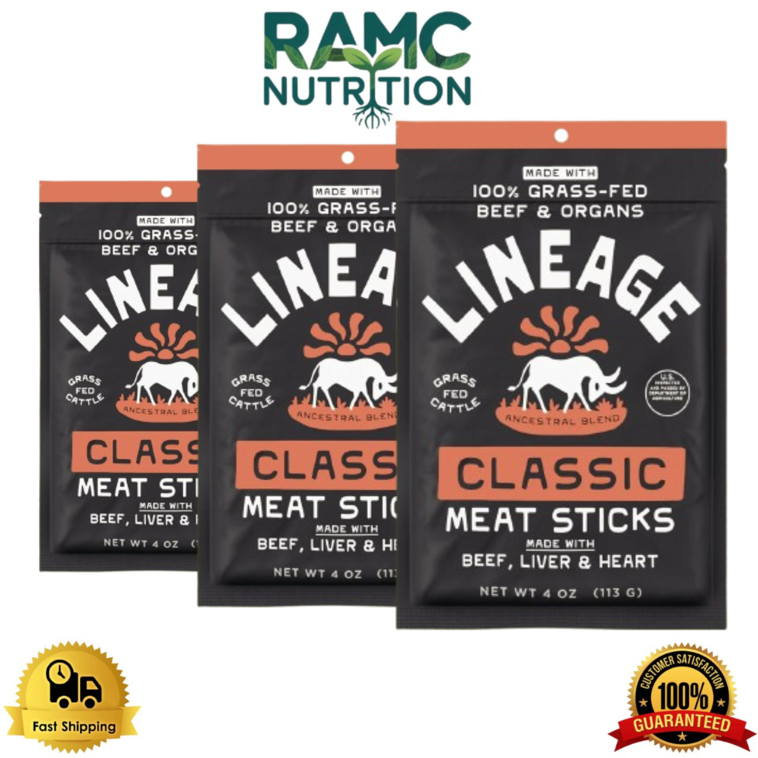 Lineage Provisions 100% Grass-Fed Beef Meat Sticks – Classic - Pack of 3 gallery