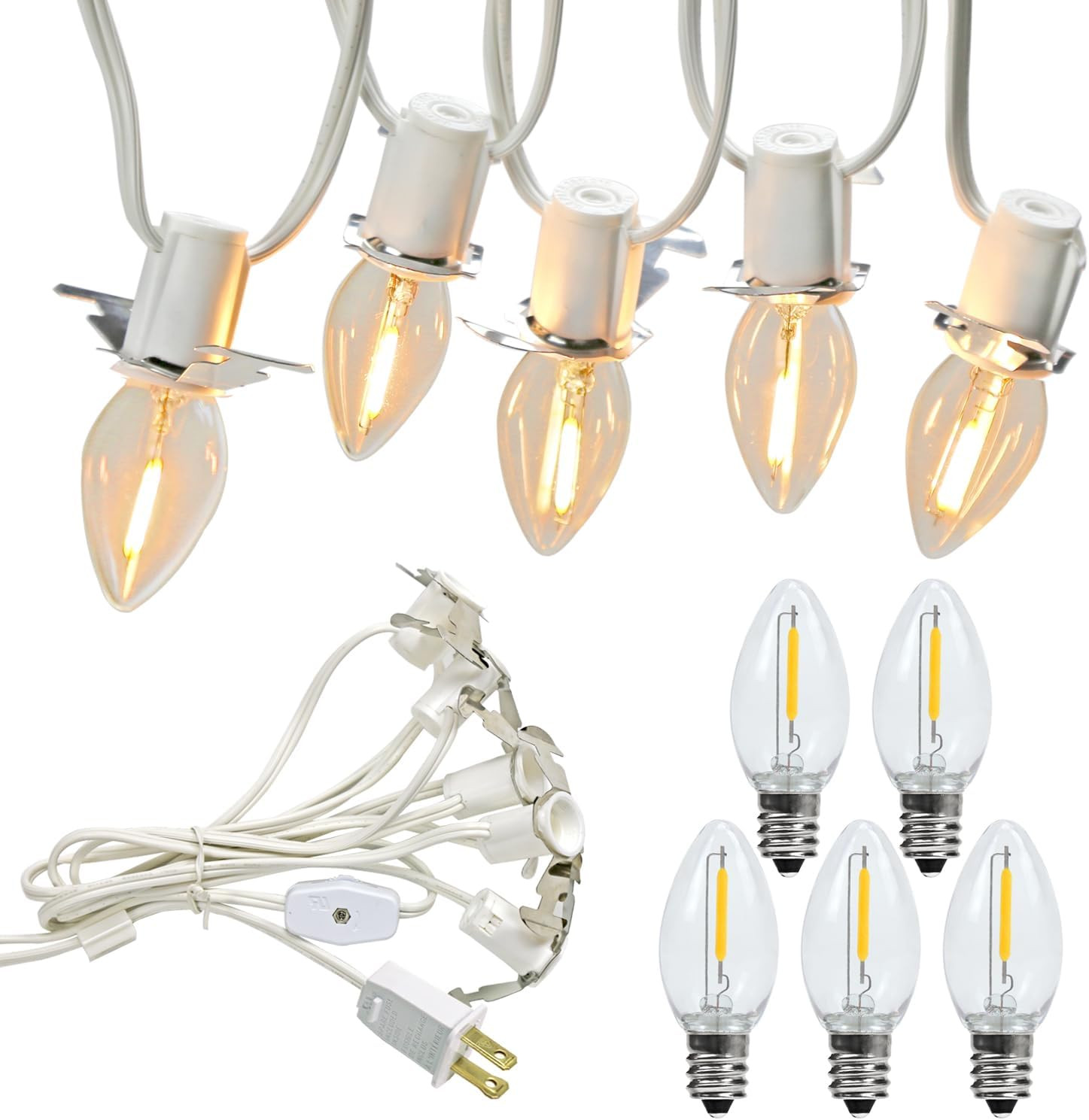 LED Accessory Cord with 5 LED Night Light Bulbs - C7 Christmas Village Light Acc gallery