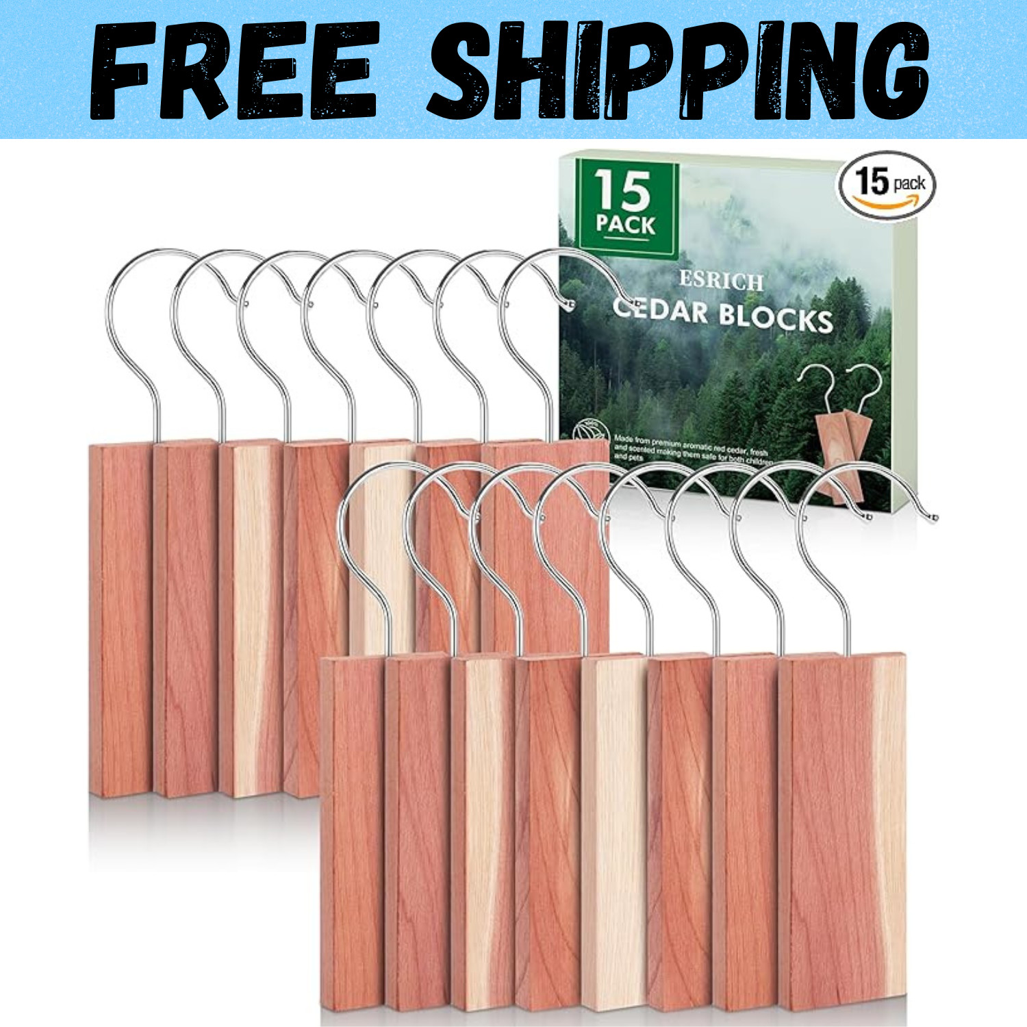 Cedar Blocks for Clothes Storage,15 Pack with Metal Hooks,100% Natura Cedars Woo gallery