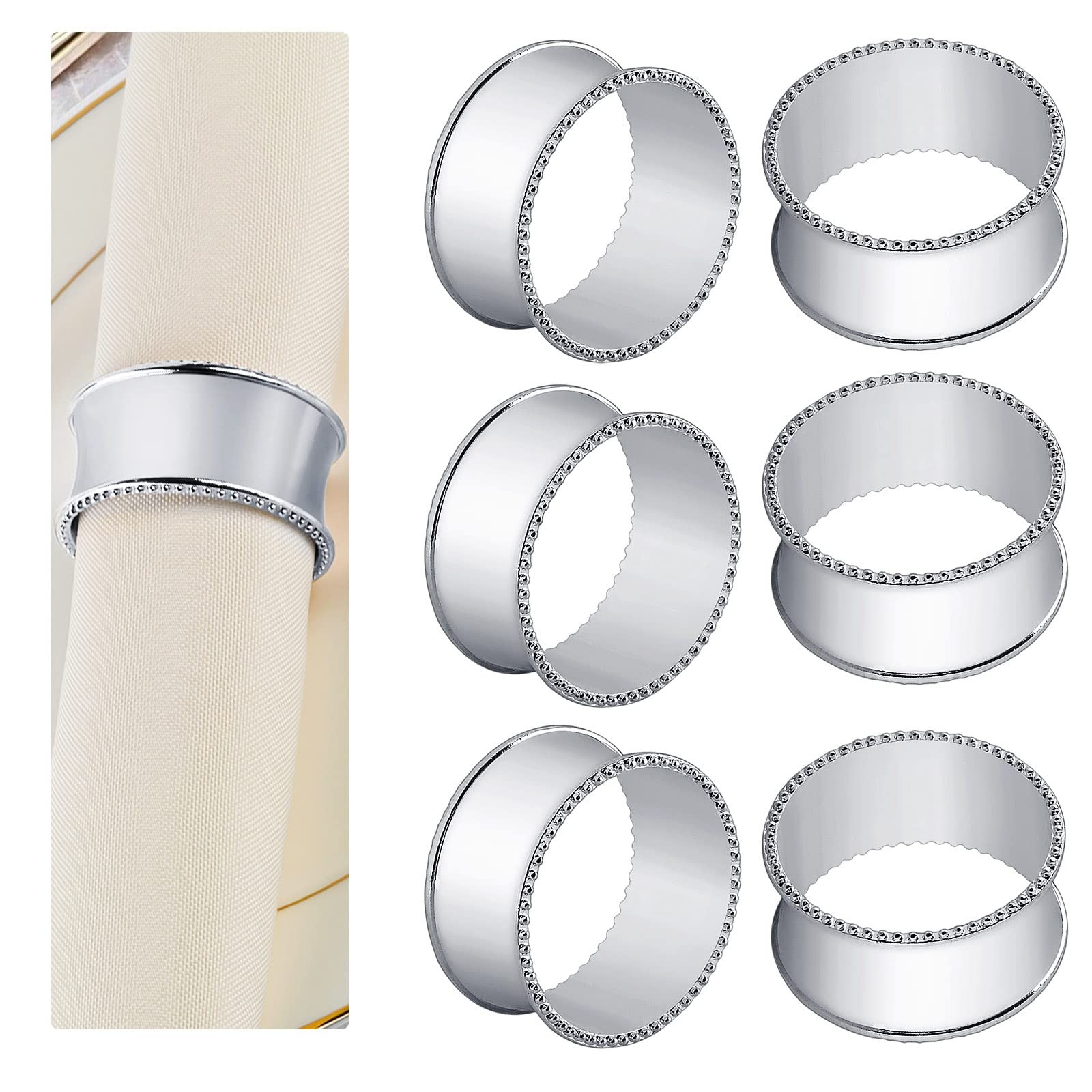 6 Pcs Stainless Steel Bead Side Napkin Rings Delicate Serviette Buckles (Silver) gallery