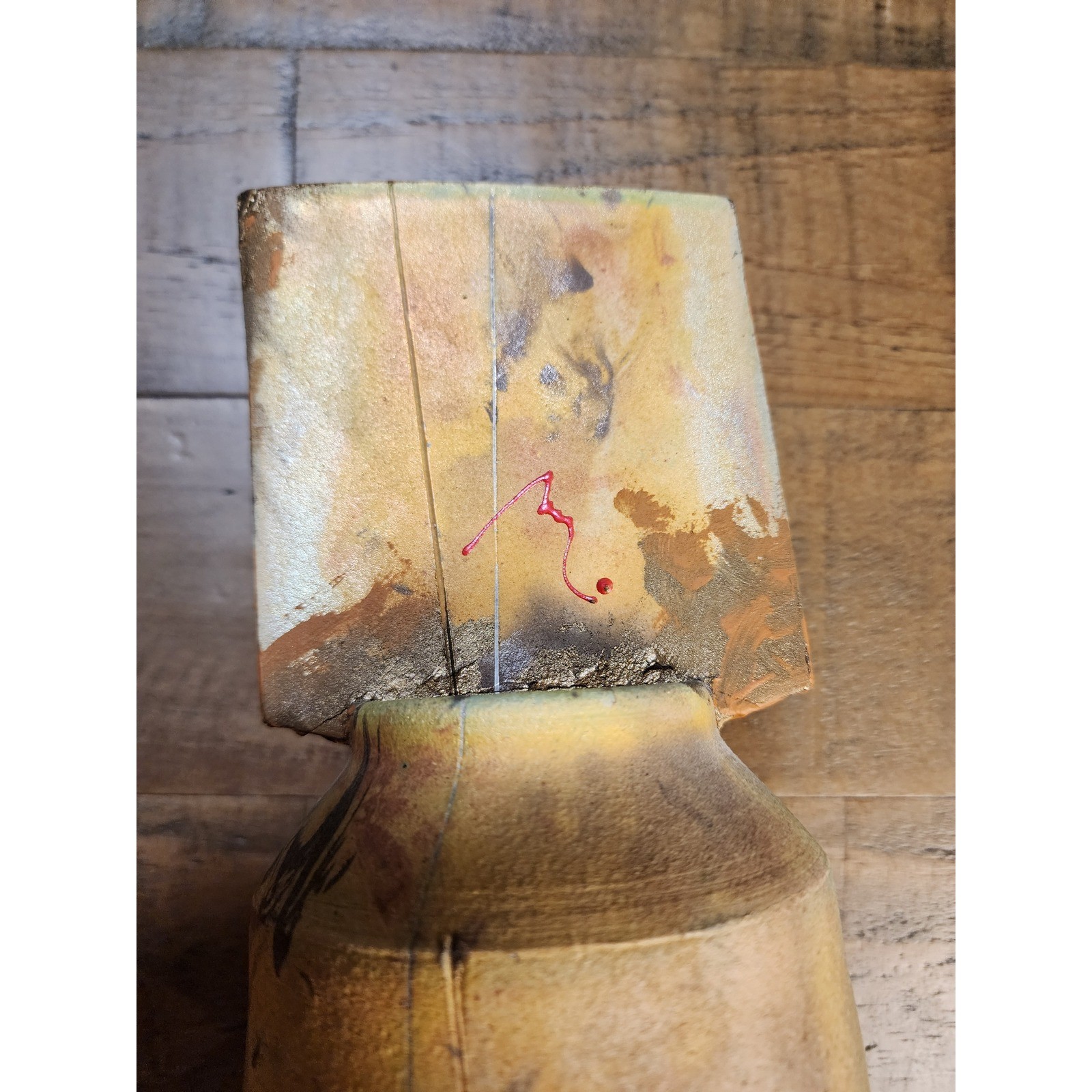 Truitt Studio Pottery Bomb Vase Signed Ceramic Art Sculpture Yellow Grey 12.5" gallery