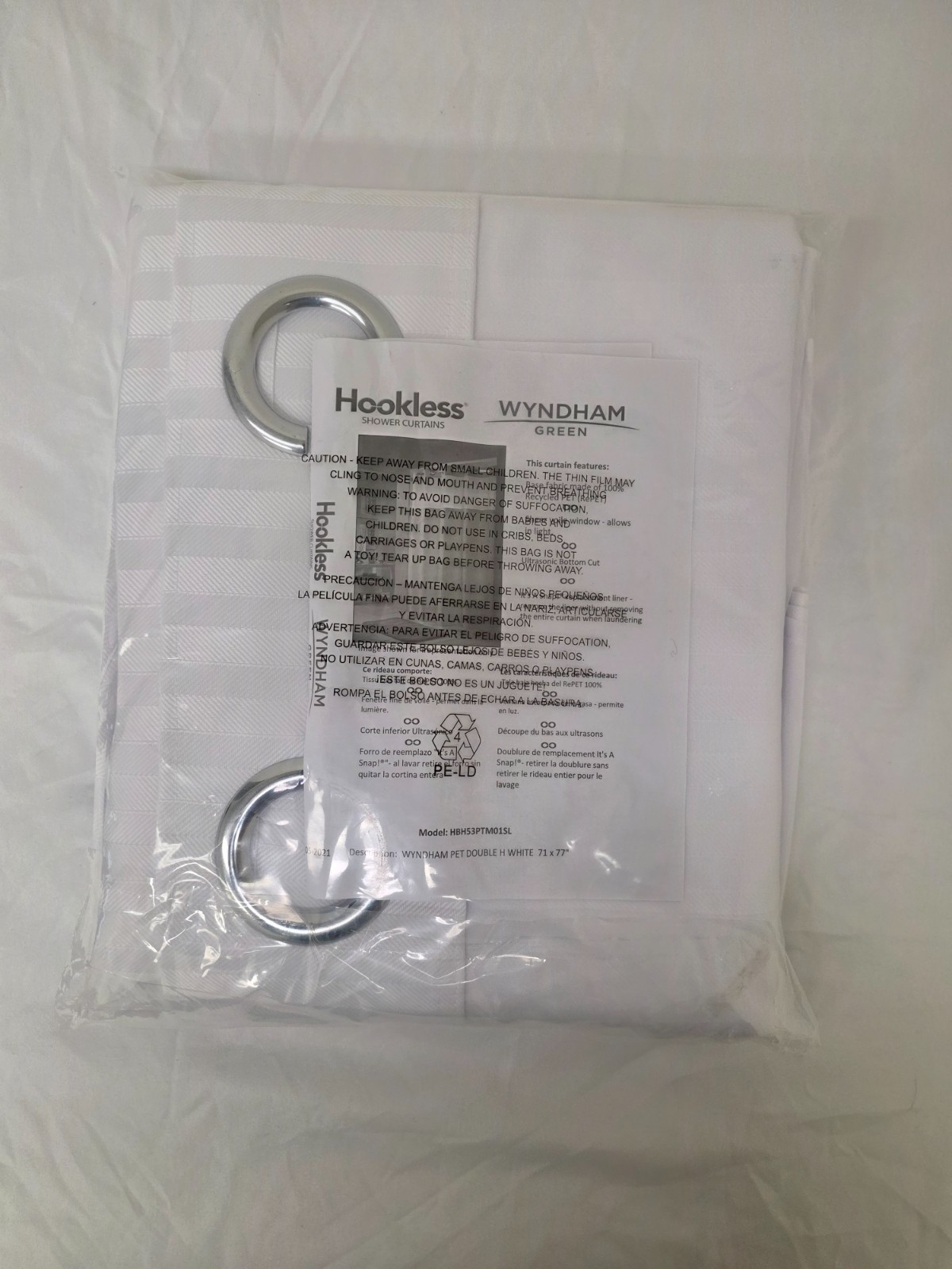 Wyndham Hookless Shower Curtain Green with Snap-In Liner 77" L Repet Recycled gallery