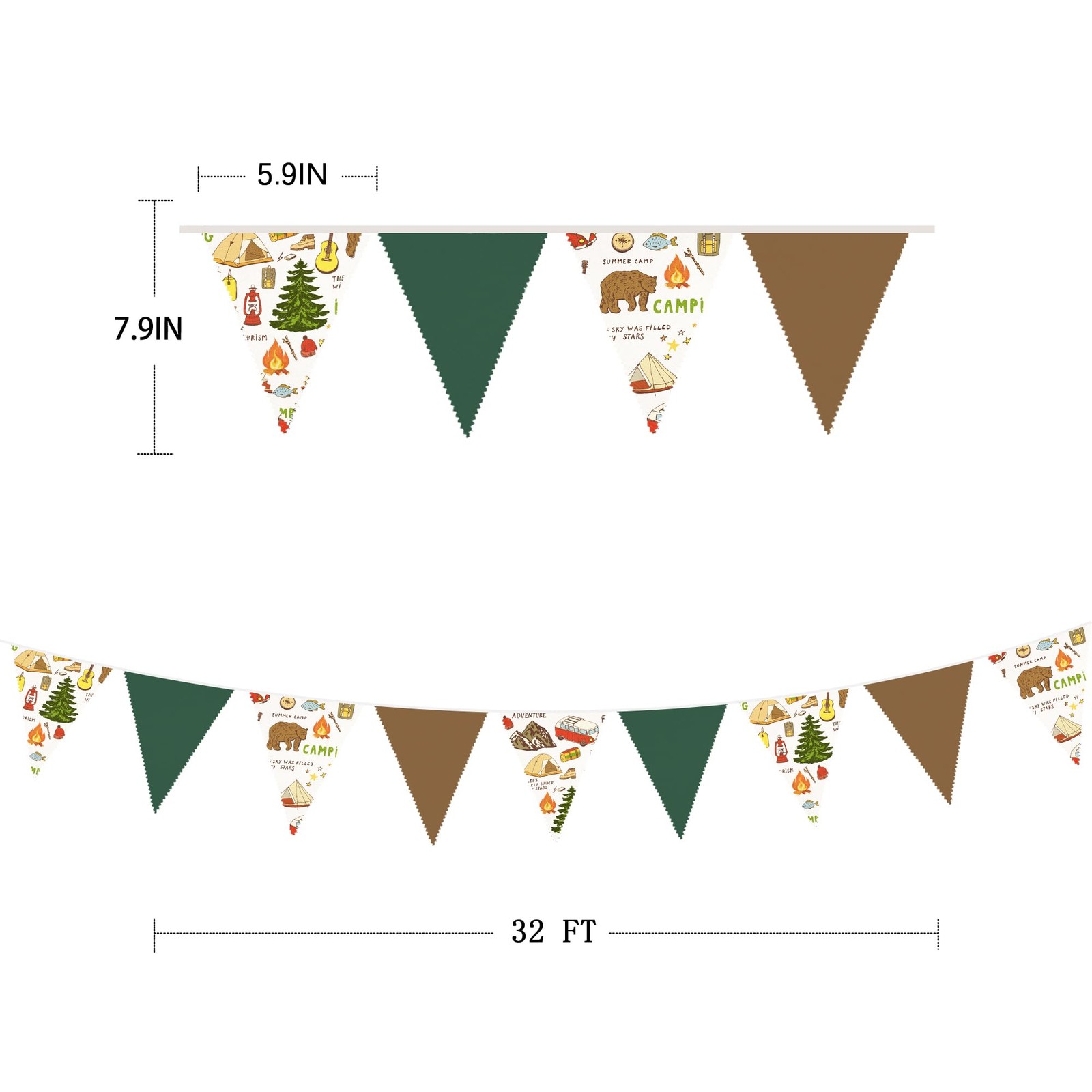 32Ft Camping Party Decorations Green Brown Camper Triangle Flag Fabric Banner... gallery