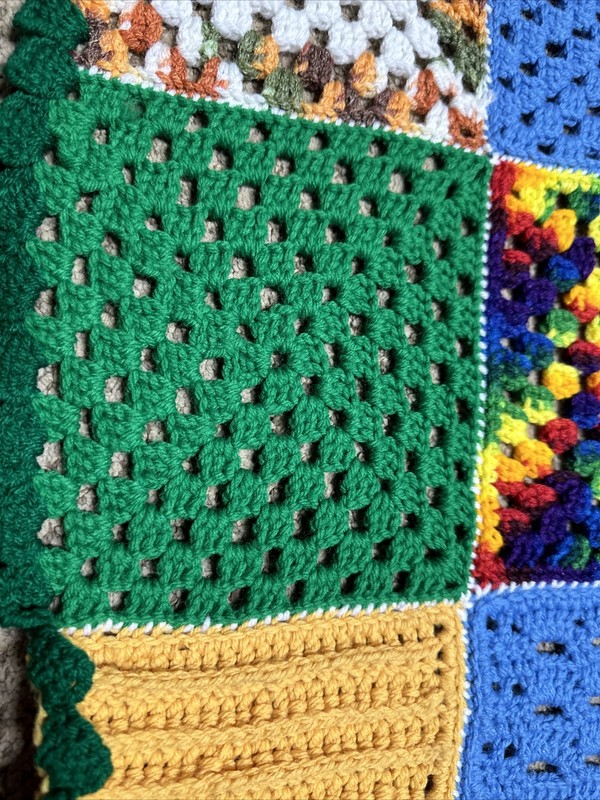 Vintage Granny Square Handmade Throw Blanket Hippie Knit Crochet 66 x 62 Roseann gallery