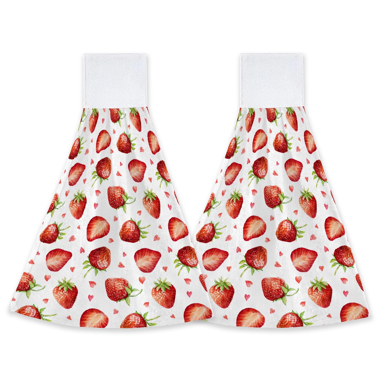 2 PCS Cute Strawberry Kitchen Hand Tie Towels Dish Cloths Loops Bathroom gallery
