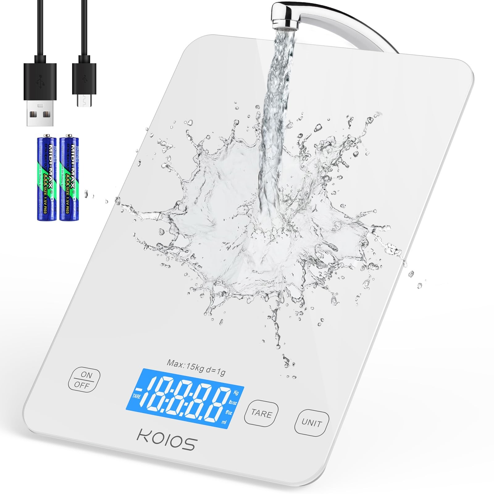 White 33lb/15kg Digital Kitchen Food Scale Grams Ounces Type-C Charging gallery