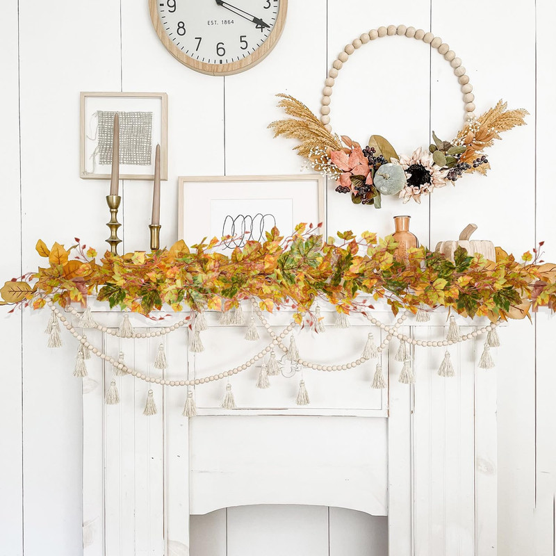 2 Pack Fall Maple Leaf Garland Clearance - 6.5Ft/Piece Artificial Fall Foliage G gallery