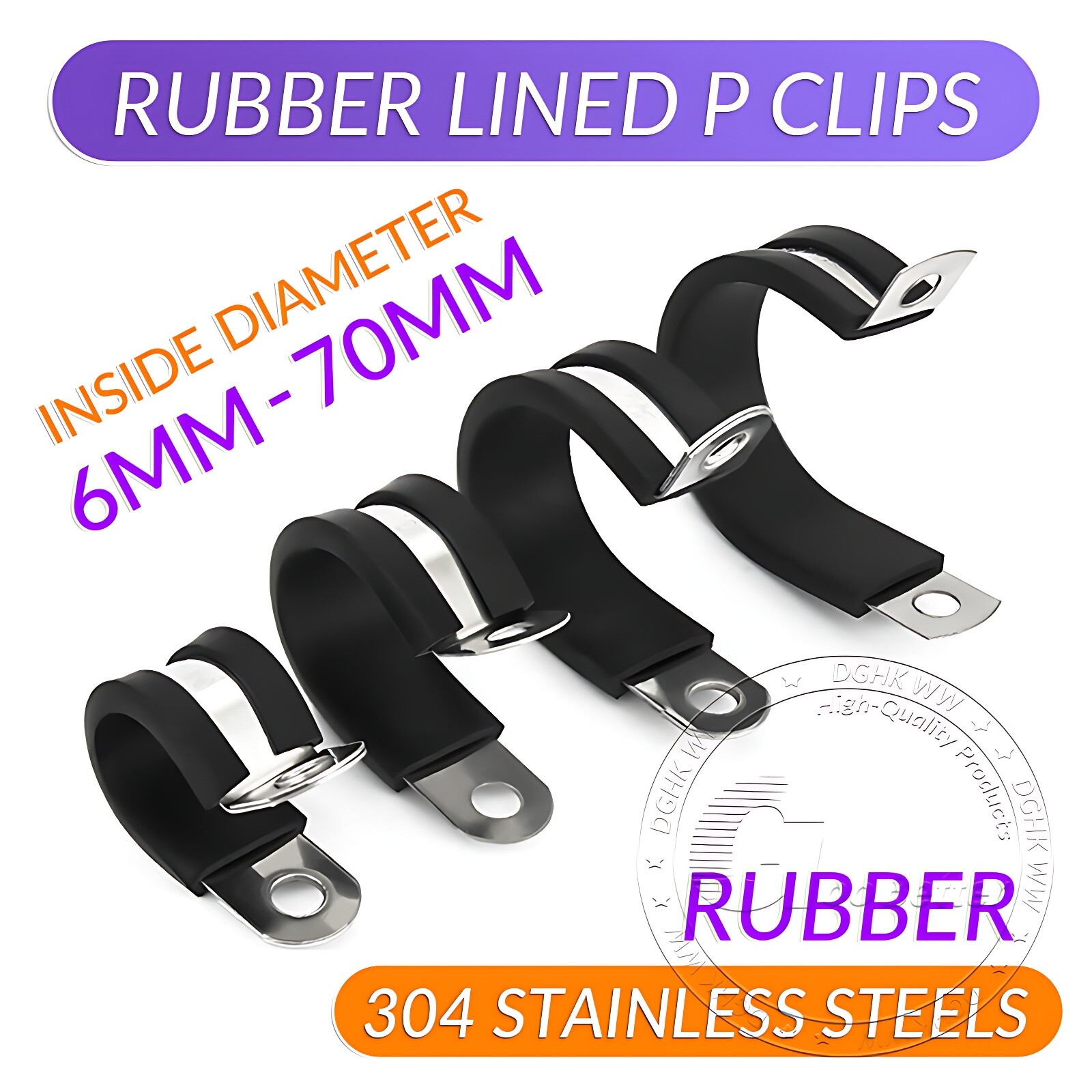 Rubber Lined P Clips Cable Mounting Hose Pipe Clamp 6mm-200mm A2 Stainless Steel gallery