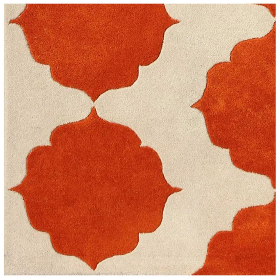 Modern Orange & Ivory Geometric Wool Rug – Hand-Tufted Minimalist Carpet Soft gallery