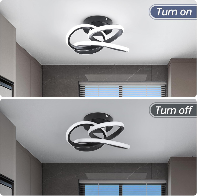 Modern Led Ceiling Light Fixture, 6000K Small Hallway Ceiling Light, Black Close gallery