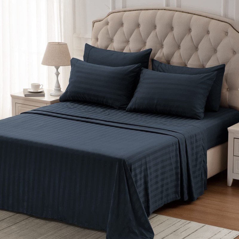 SLEEP ZONE King Cooling Sheet Set 4 Piece Navy Blue Deep Pocket gallery