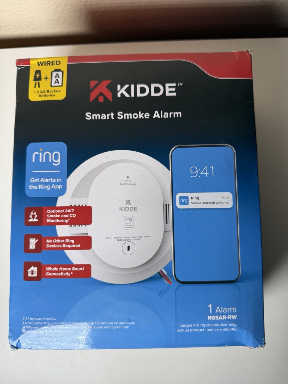 Kidde Wired Smart Smoke Alarm with Ring Alerts Model RGSAR-RW gallery