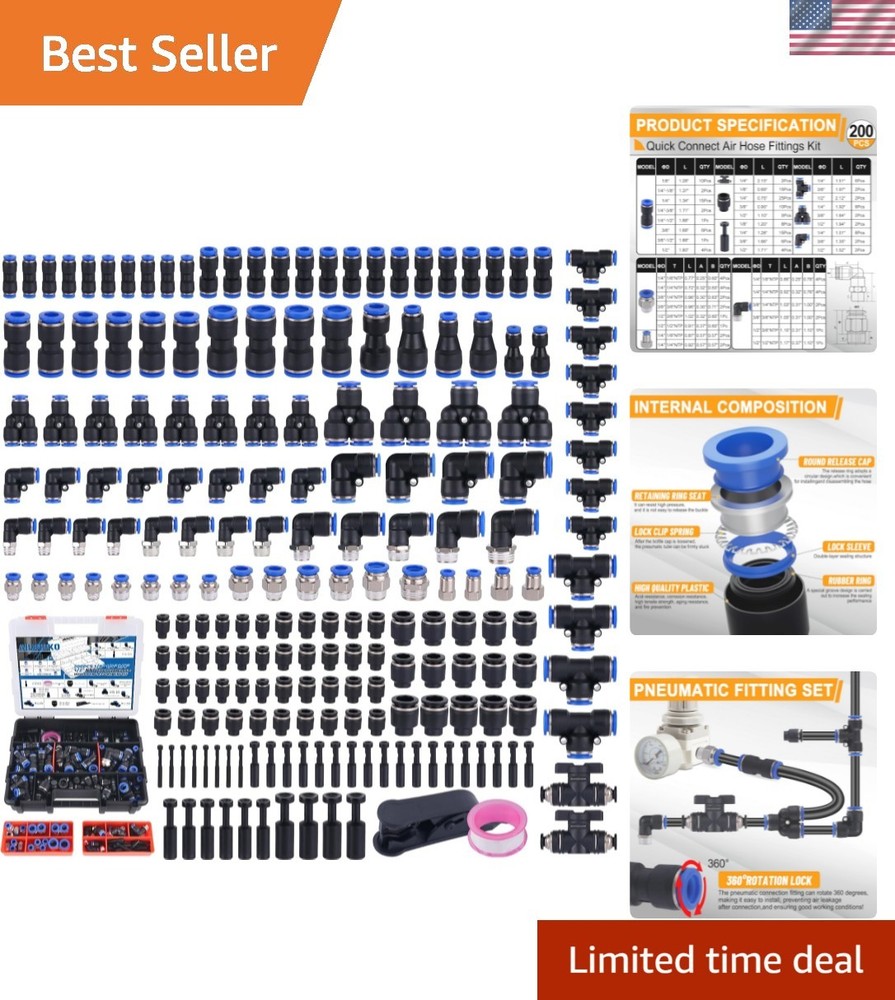 200 PCS Quick Connect Air Hose Fitting Assortment Kit,Push to Connect Fitting...