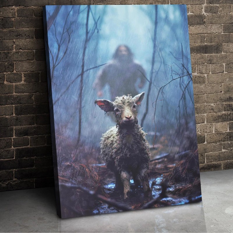 Jesus Chasing After Lamb Picture Religious Christian Home Decor Print gallery