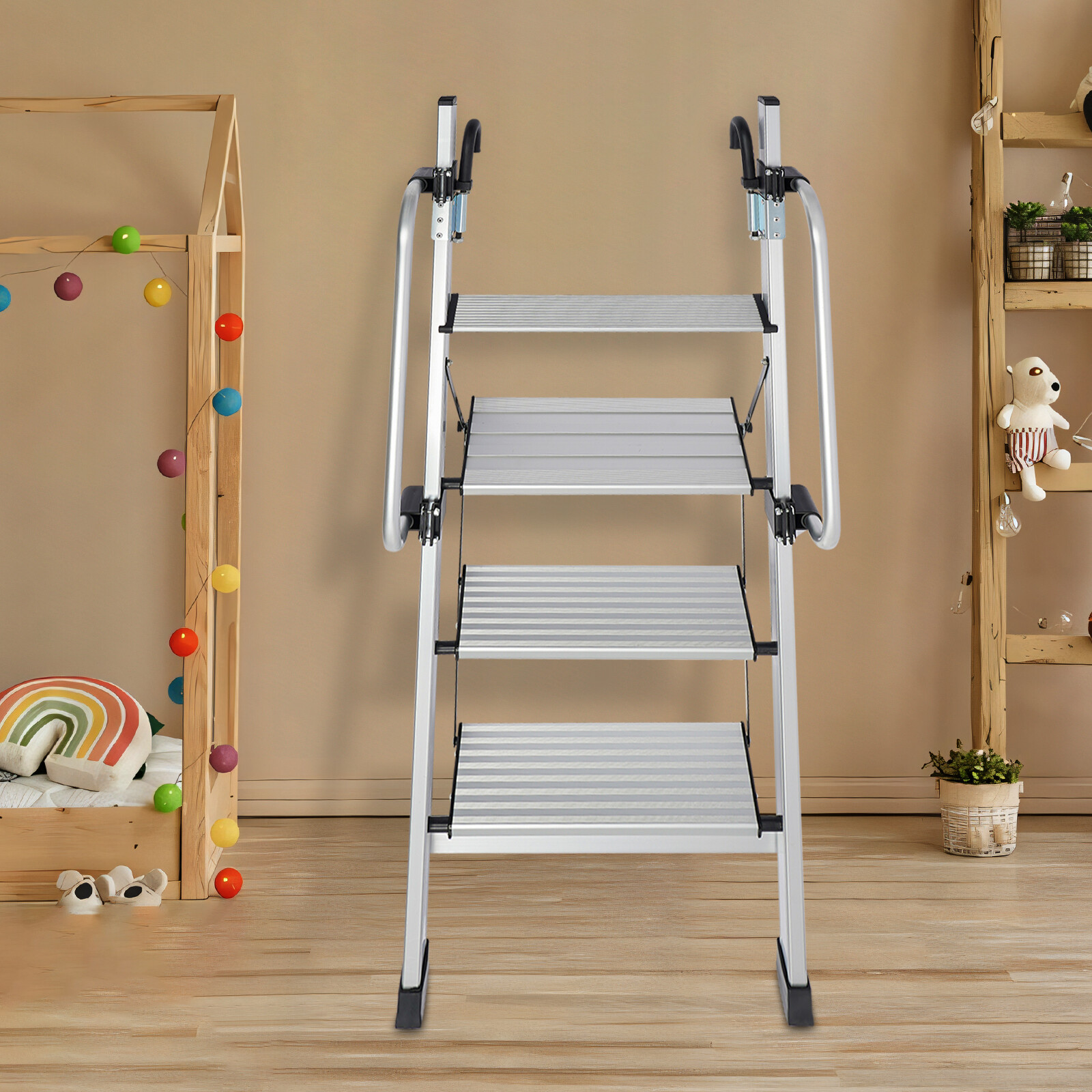 Silver 4-step Bed Ladder, Ladder With Adjustable Handrail For Caravans, Lofts gallery
