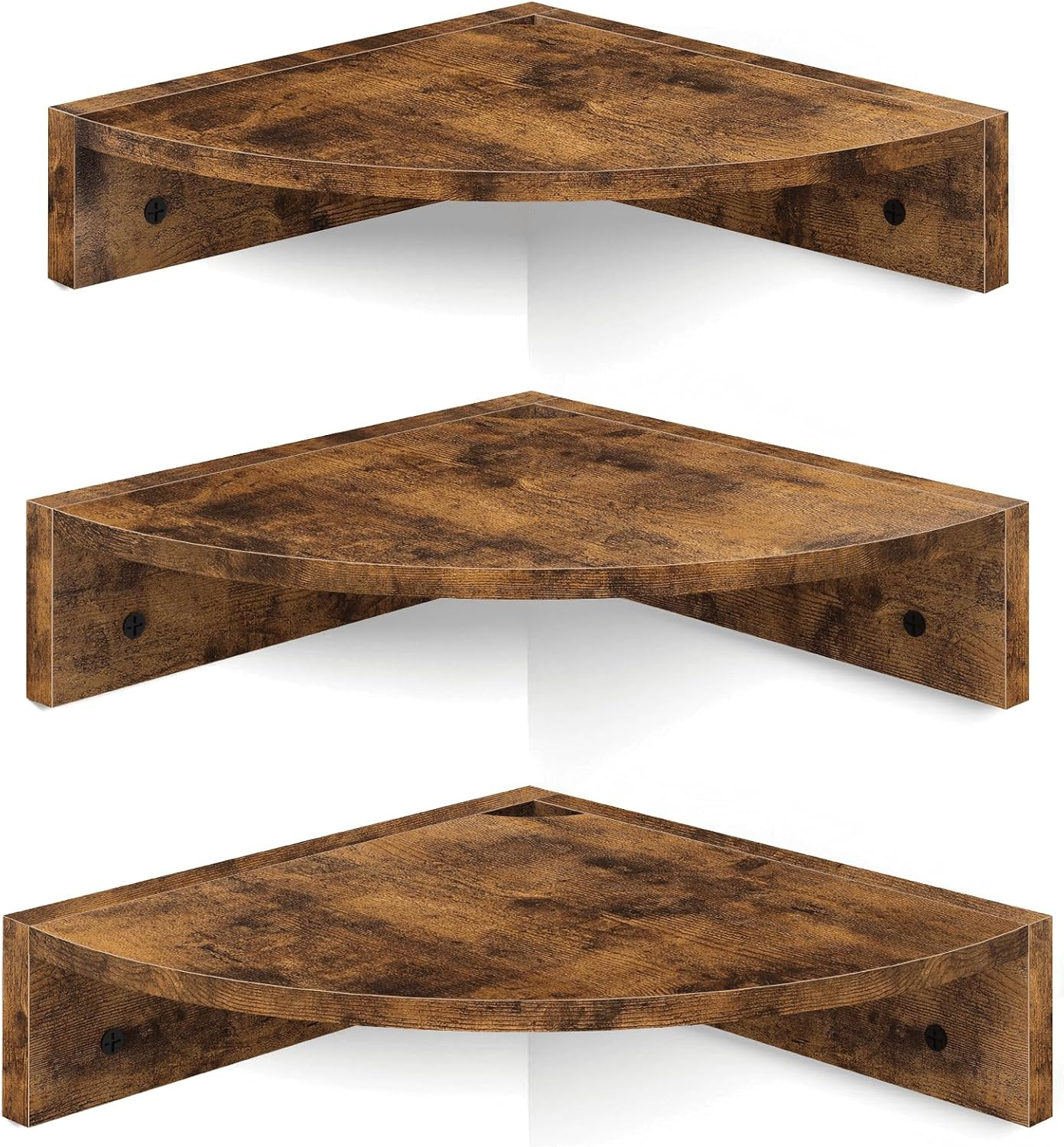 3 Tier Corner Wall Shelves Set Floating Wood Storage With Cord Hole Rustic gallery
