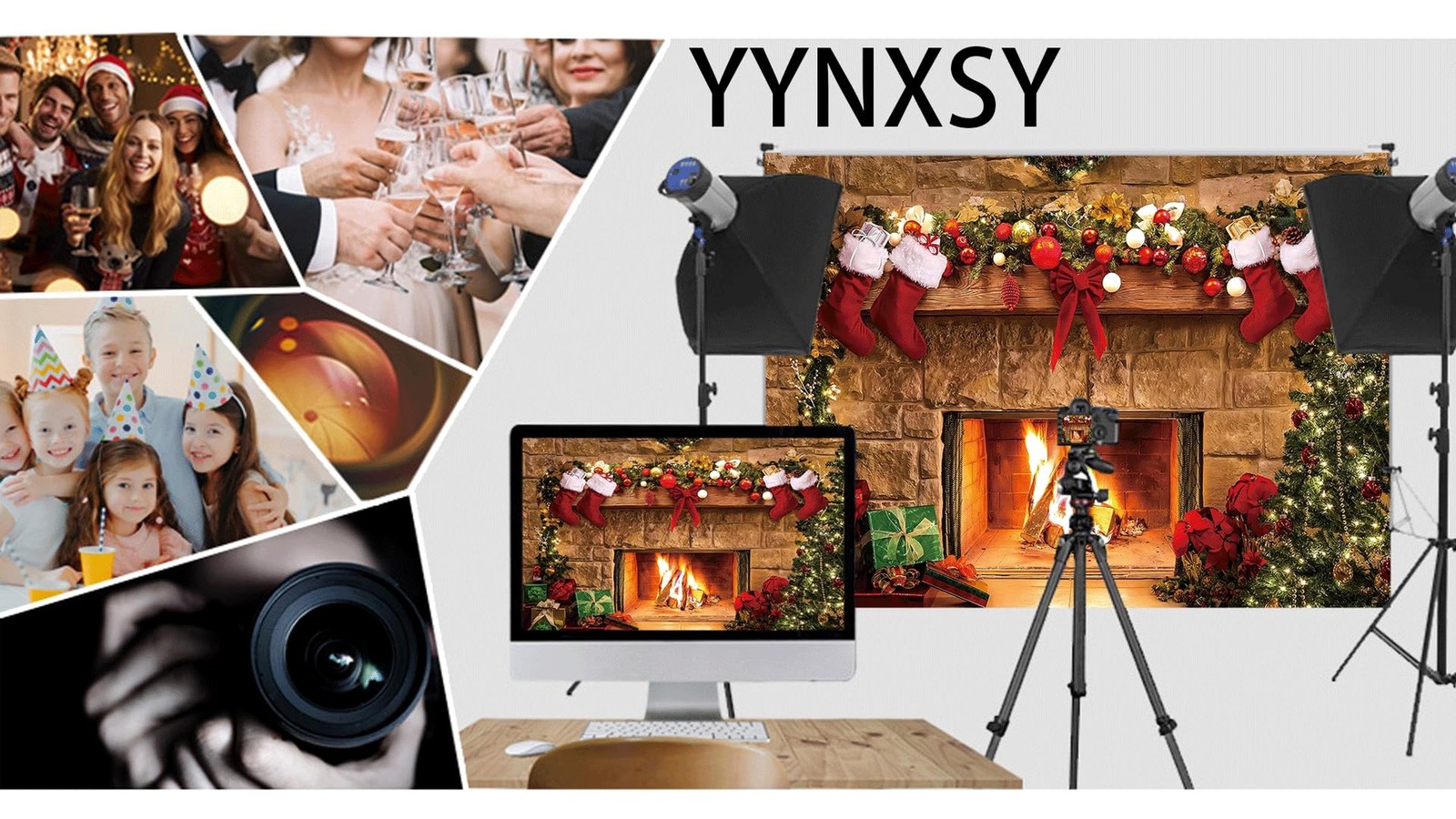 YYNXSY 7X5FT Christmas Fireplace Backdrop Christmas Photography Background Tr... gallery