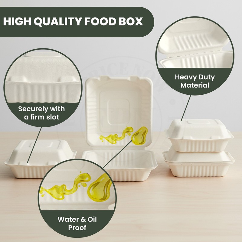 FPN Paper Clamshell Boxes Compostable Takeout Boxes ( 6x6 - 75/150 Ct) gallery