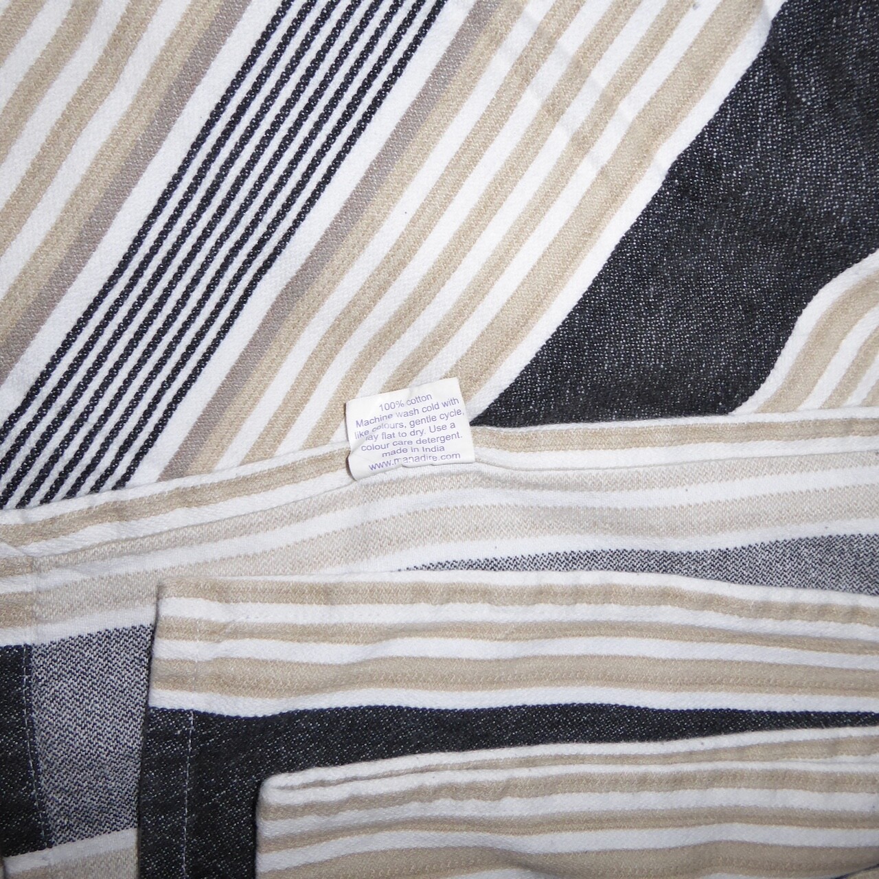 BLACK/WHITE/TAN/BEIGE STRIPE TABLECLOTH COTTON 54" X 88" RECTANGULAR FARMHOUSE gallery
