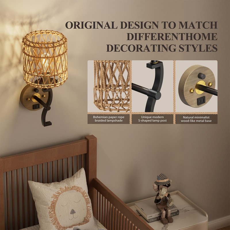 2PCS Farmhouse Wall Light Dimmable Plug-in LED Wall Sconce for Kitchen USB Port gallery