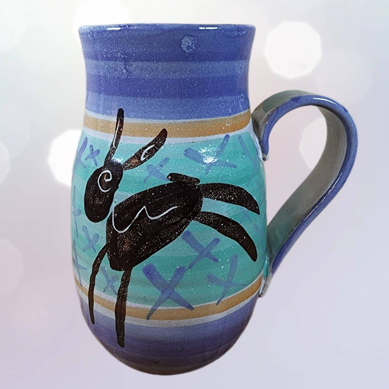 TPG Studio Art Pottery Mug Boho Animal Motif Signed Ceramic 16oz USA Handmade gallery