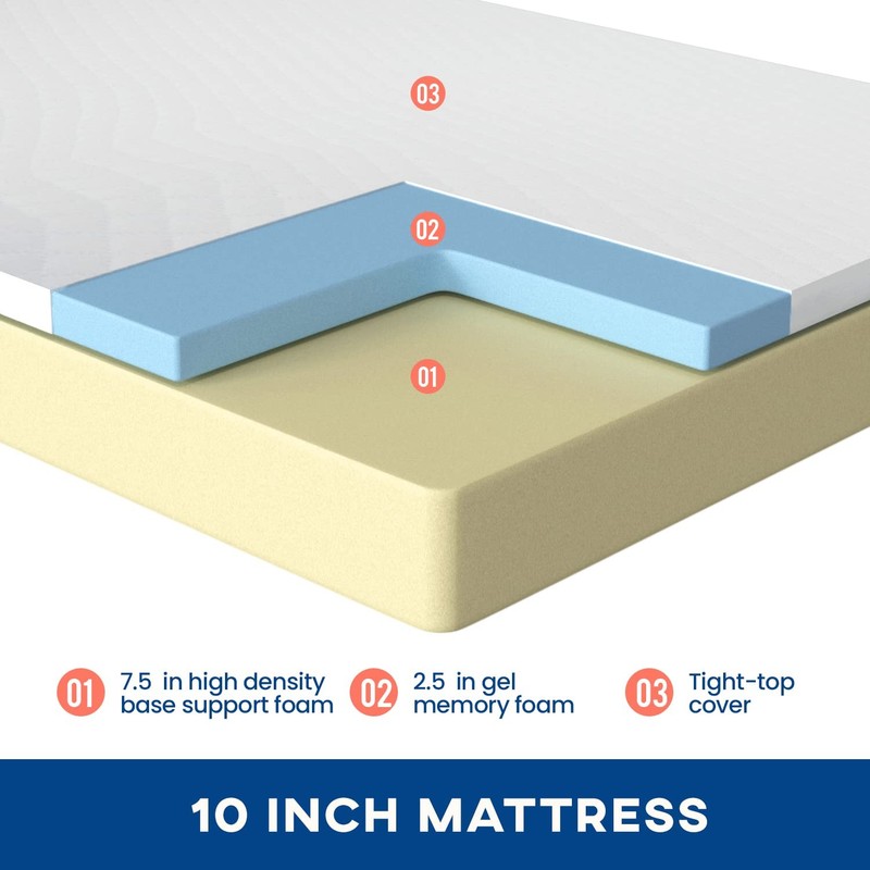 FDW | 10 Inch Queen Mattress | Medium Firm | Gel Memory Foam Mattress | White... gallery