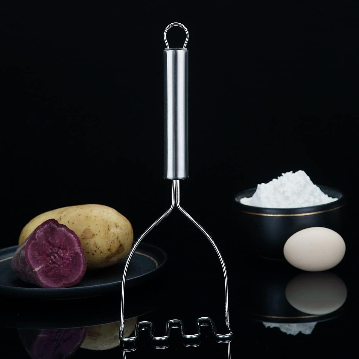 Potato Masher, Stainless Steel Heavy Duty Metal Ricer With 1. Silver gallery