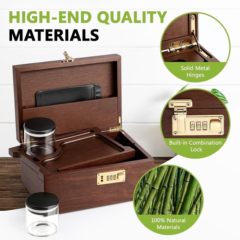 Large Bamboo Storage Box with Combination Lock Decorative Organizer for Home and gallery