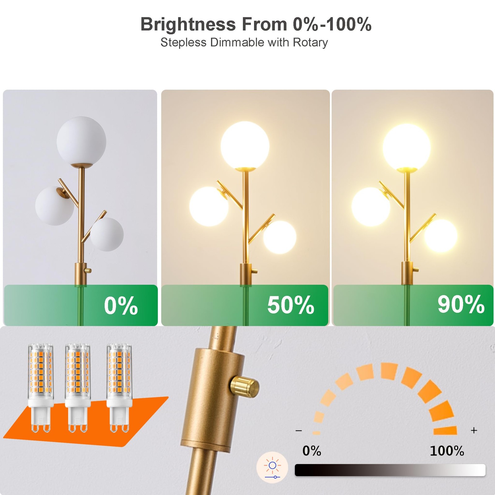Floor Lamp 3 Globe Dimmable LED Mid Century Modern Gold Fiqevs Tree Standing gallery