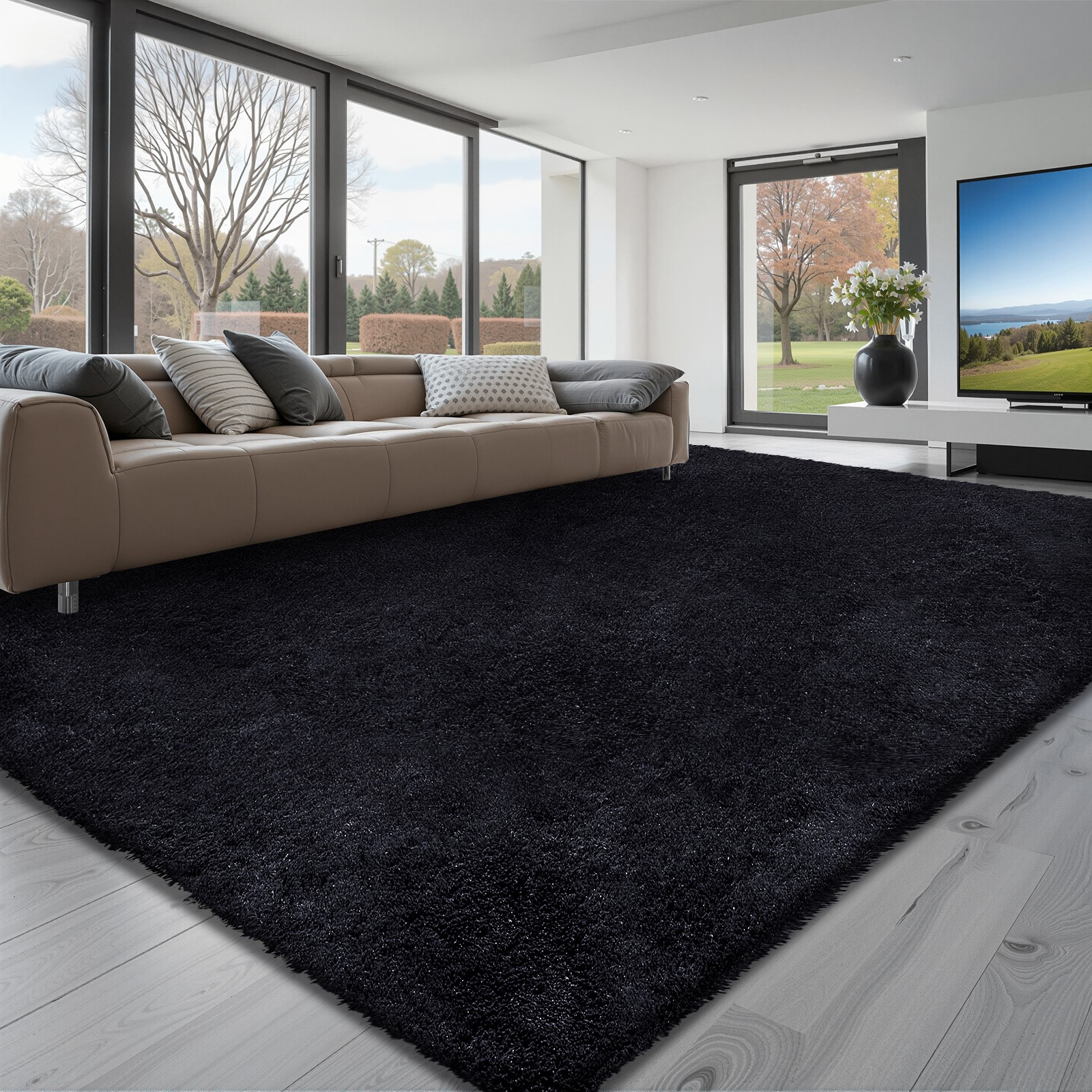 VEVOR Indoor Plush Area Rug 8 x 10ft Black Plush Carpet for Living Room Bedroom gallery