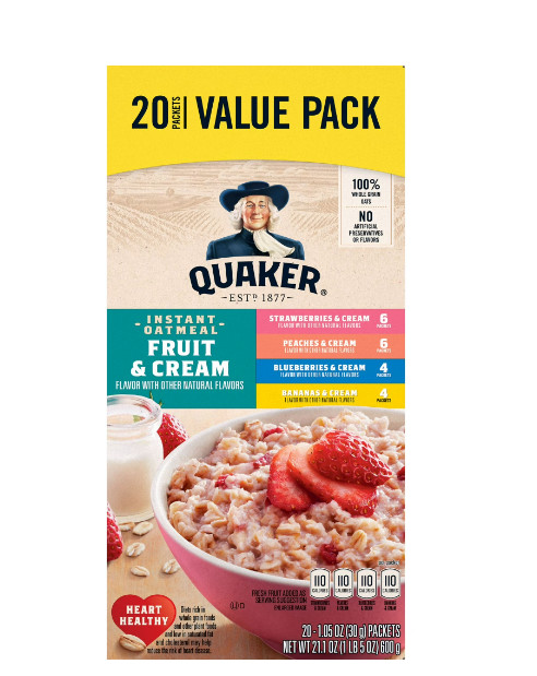 Quaker Instant Oatmeal, Fruit & Cream Variety Pack, 20 Packets gallery