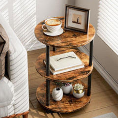 Small round End Table – 3 Tier Design Accent Table, Narrow Side or Bedside Stand